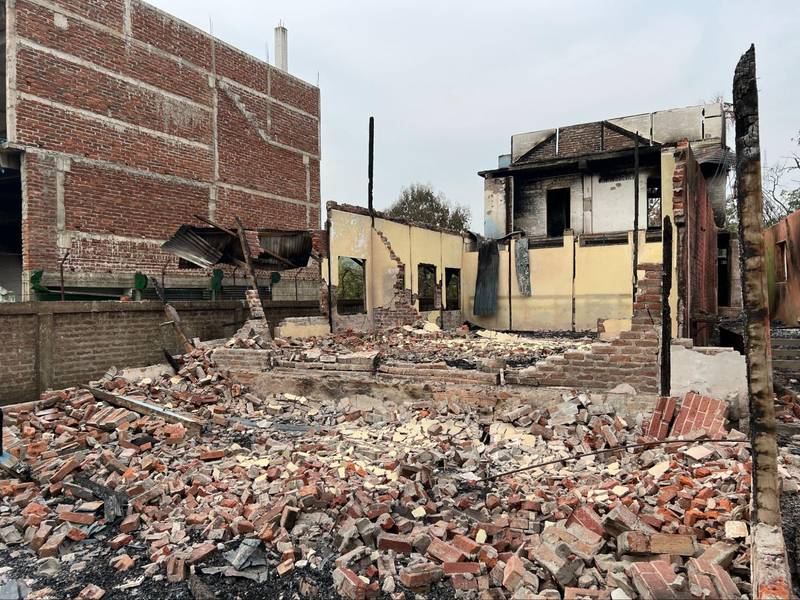 A school that was burnt down in the border town of Moreh