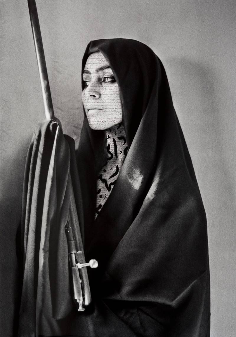 Shirin Neshat, Untitled (from Women of Allah Series), 1994/2015, Silver gelatin print and ink, 60 x 42 1/4 inches (152.4 x 107.3 cm), © Shirin Neshat, Courtesy of the artist and Gladstone Gallery