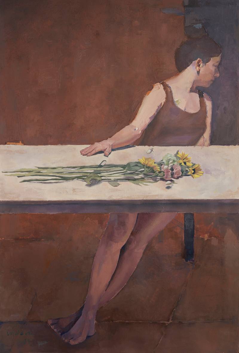 It Is Calling, 2021, from the triptych ‘Garden’, 2021, oil on canvas, 135 x 90 cm, Oil on Canvas, 2021. The triptych was exhibited at Mänttä Art Festival 2021 *To Err Is Human* curated by Anna Ruth. Photo: Aman Askarizad