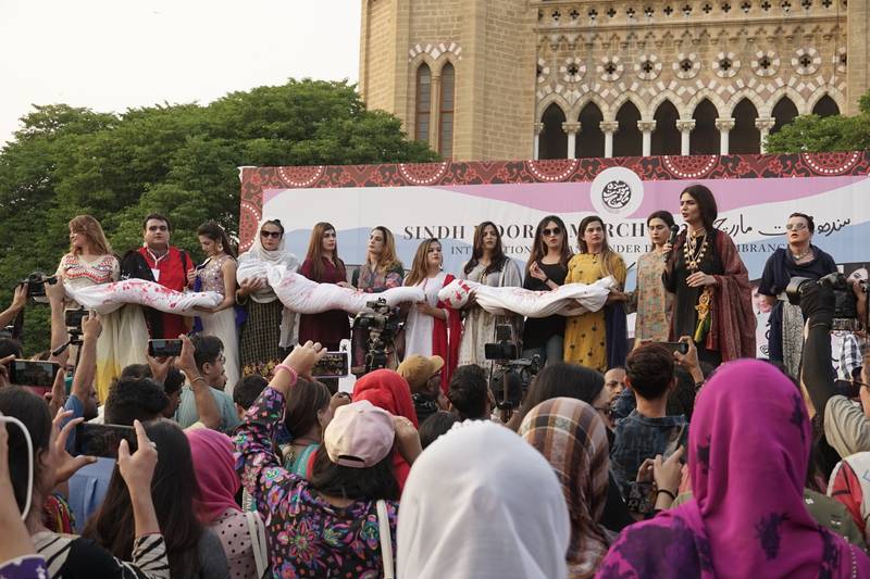 Organisers of the ‘Sindh Moorat March’ carried effigies of three transgender women who they say were murdered directly as a result of the recent rise in transphobia.