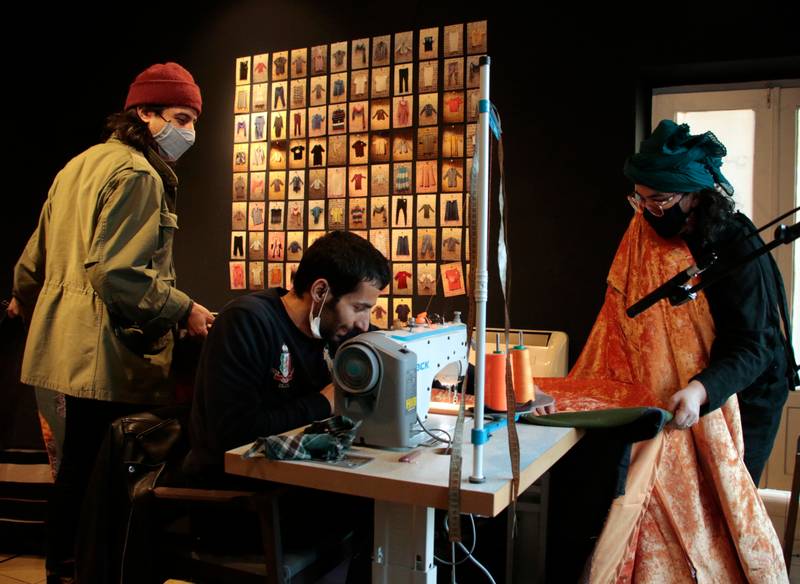The fabrics were prepared to be merged into a single, large piece of garment. ‘An Equivalence of Our Distance' workshop, 2021.