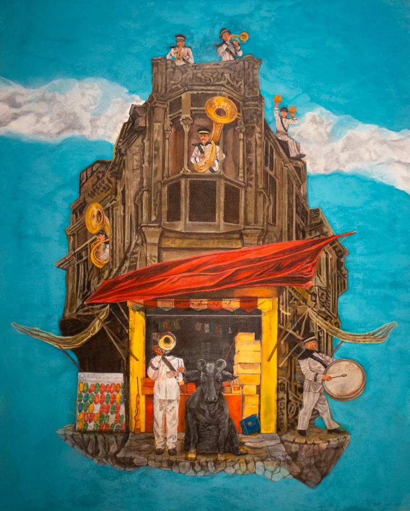 *Who Paid the Brass Band of Tobah Tek Singh*, Pastel on paper, 48 x 63.5 cm, 2024