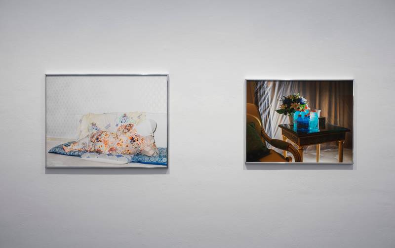 Farah Al Qasimi, *A Reclining and Blue Gatorade*, 2020 and 2021, Collection Exhibition of Finnish National Gallery Feels Like Home, Kiasma Museum of Contemporary Art. Photo: Kansallisgalleria / Pirje Mykkänen