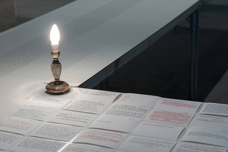 Installation view: Index Cards, as a curatorial agent, foreground the commonalities between library and an archive within the exhibition, not just as depositories of knowledge and information, but from social spaces and sites of multiple engagements and workings where these traces of artistic labour become shared and shareable.