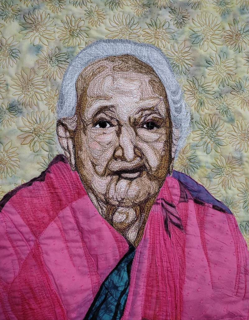 *100 Years*, #quiltportrait for a friend’s grandmother who turned 100, portraying her gentle spirit and sweet face.