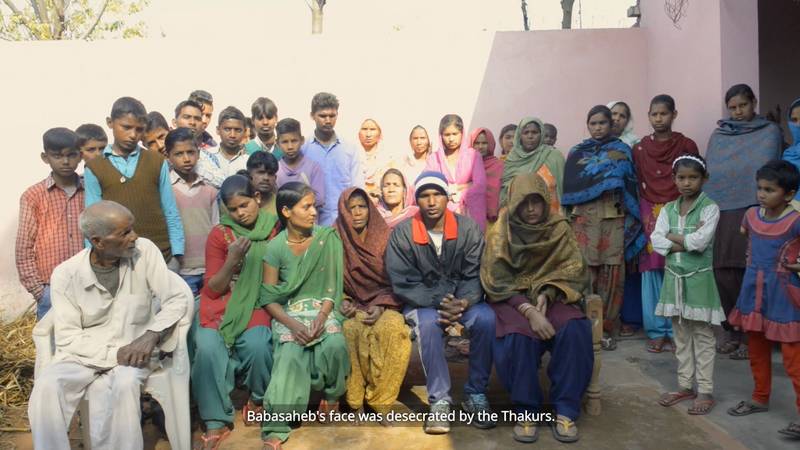 Bearing witness to upper-caste violence, a Bahujan woman protests the desecration of Dr. B. R. Ambedkar’s statue in Saharanpur