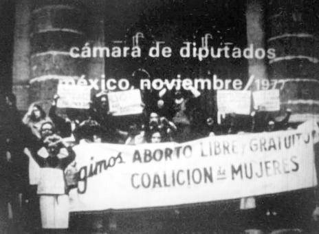 A photograph taken by Ana Victoria Jiménez and included in *Cosas de Mujeres* (1975) of a protest for the decriminalisation of abortion held in Mexico City | Courtesy of Rosa Martha Fernández