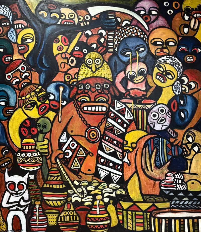 Malangatana Ngwenya, *O Curandeiro (The Sangoma or the Healer)*, 1964, oil on board. Photo: Friyal Mohammedsadik, courtesy of Liljevalchs