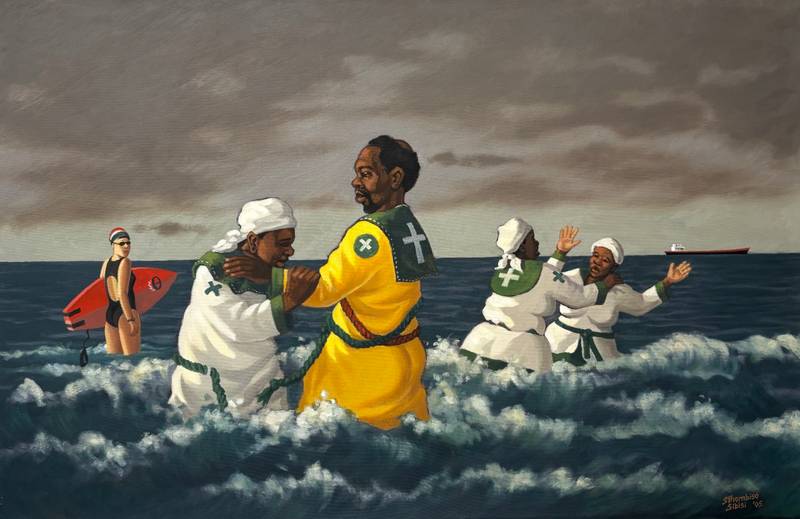 Sthembiso Sibisi, *Baptism: Spiritual Healing in the Sea*. 2005, oil on canvas. Photo: Friyal Mohammedsadik, courtesy of Liljevalchs