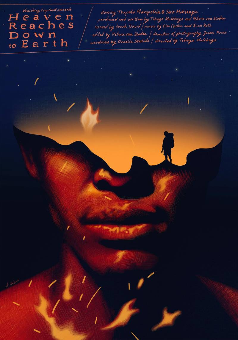 Poster for the short film ‘Heaven Reaches Down to Earth’ screened at the 34th Helsinki International Film Festival – Love & Anarchy (HIFF) as part of the African Express program.