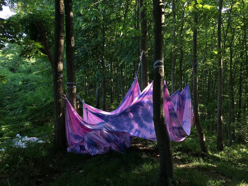 Becoming landscape in a landscape then disappearing, 2018, hand-dyed cotton cloth, site-specific