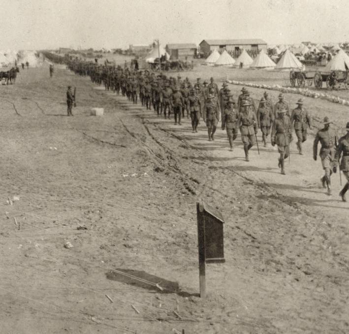 Image of soldiers marching in 1915 is retrieved from the National Army Museum - New Zealand