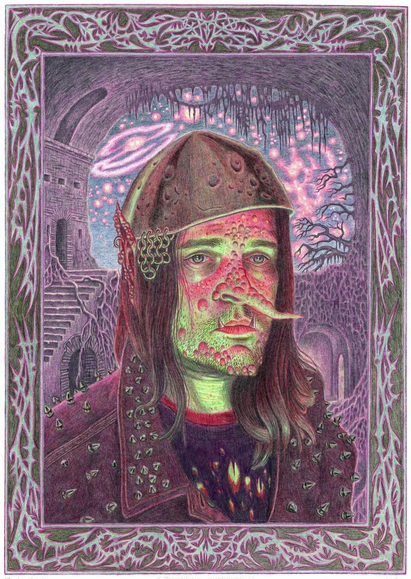 Joel Slotte, Celestial dungeon keeper, 2024, coloured pencil on paper, 51x36cm, Photo: Joel Slotte