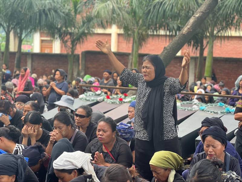 Prayer during the protest. Protests were organized demanding justice across Kuki-Zo districts in the wake of the viral video.