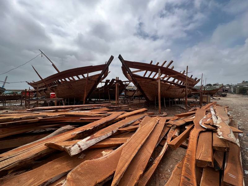 Two ‘Laanch’ under construction at Karachi’s Ibrahim Hyderi port, 2023