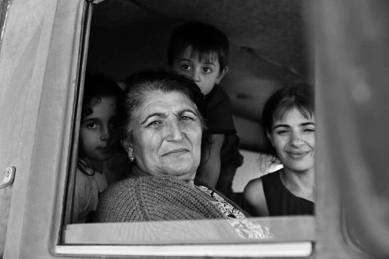 A group of displaced people entering Armenia who had to flee their homes as a result of azerbaijan’s large-scale attack that started on September 19, 2023. Syunik, Armenia. 2023